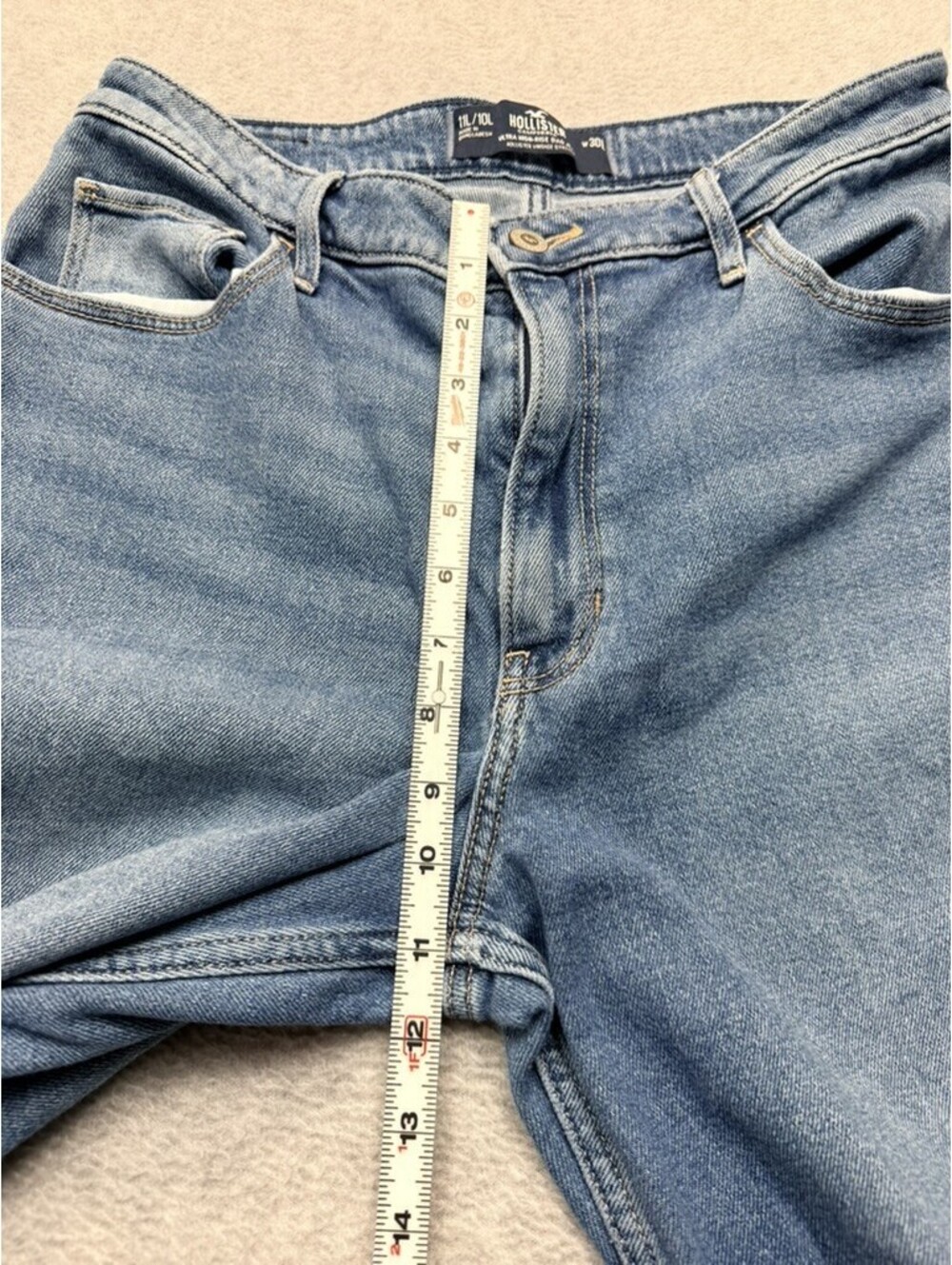 Hollister Ultra High Rise Dad Jeans Women 10L W30 Blue Distressed Ripped Stretch - Picture 4 of 9